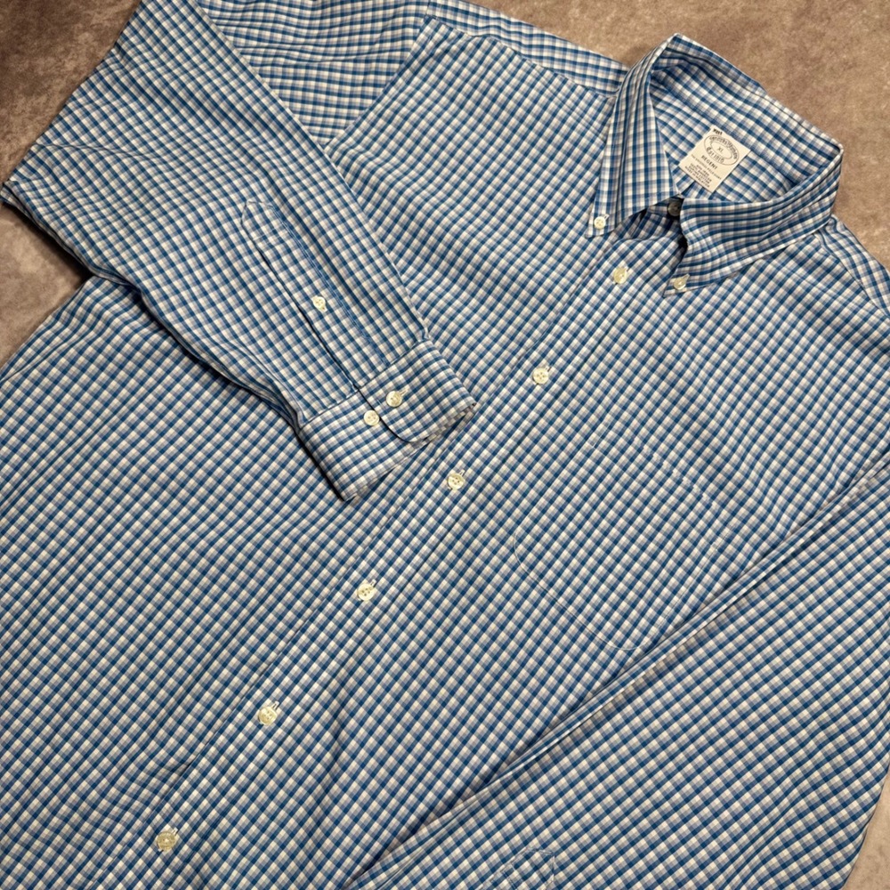 Brooks Brothers Regent Non-Iron Gingham Supima Cotton Shirt Blue White XL